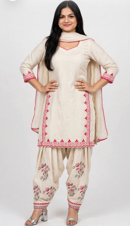 Embroidered thread work semi party wear suit on rayon fabric - code 310
