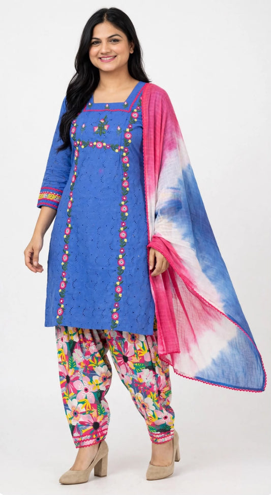 Casual wear boutique stitched suit in premium quality in Chikenkari base with embroidery , (code: 072)