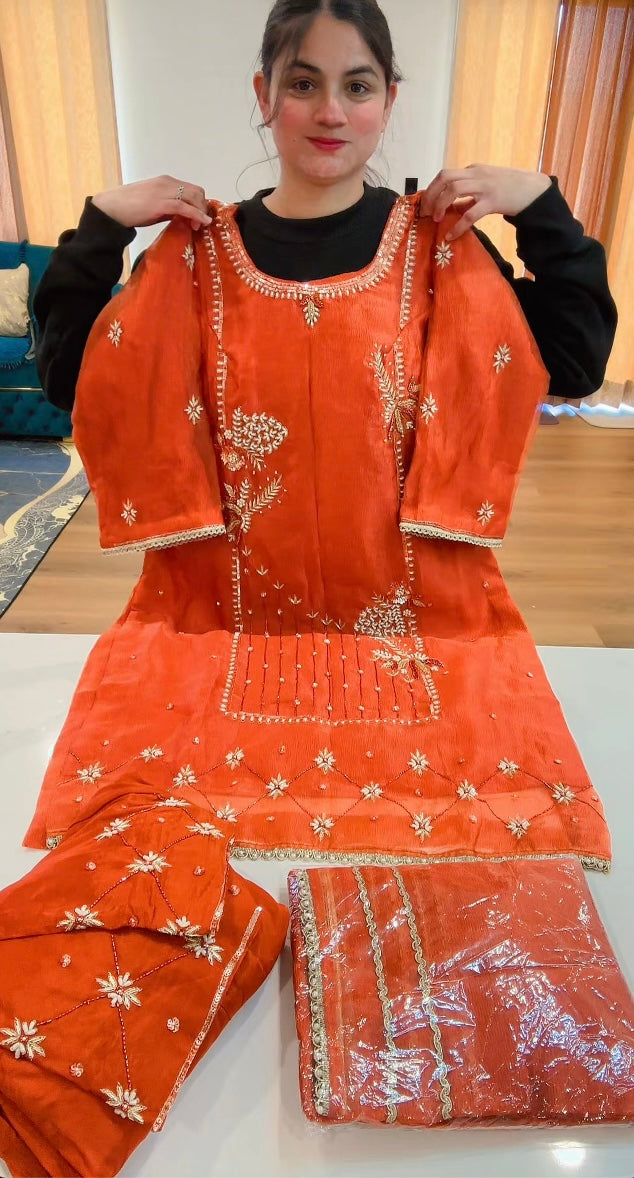 Rusty Brown Handwork Salwar suit - ( Code: 735 )