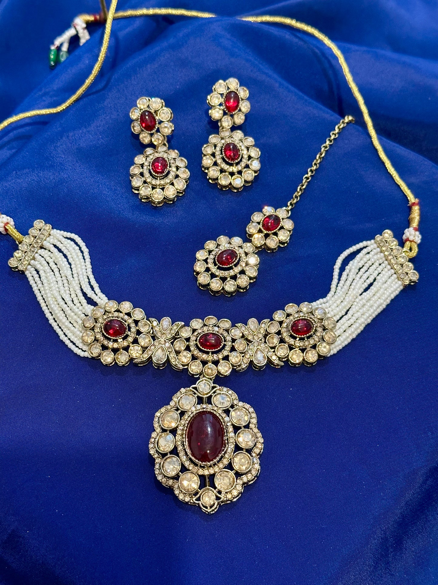 Stone Necklace set with earrings , Colour: Maroon, (Code: X22)
