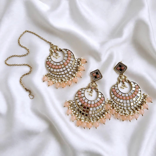 Peach Earrings Tikka In mirror