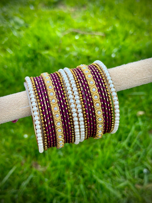 Purple wine Pearl loaded bangles set ( both hands )