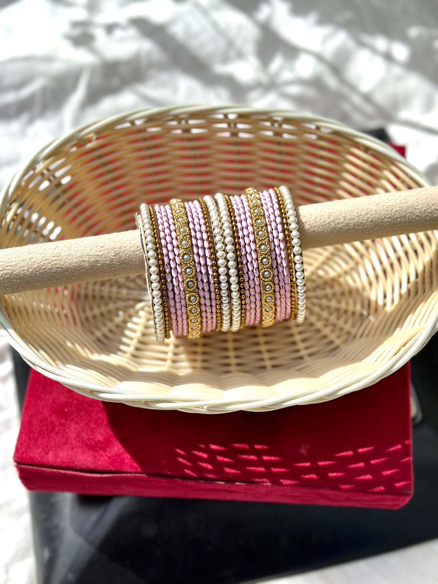 Baby Pink Pearl loaded bangles set ( both hands )