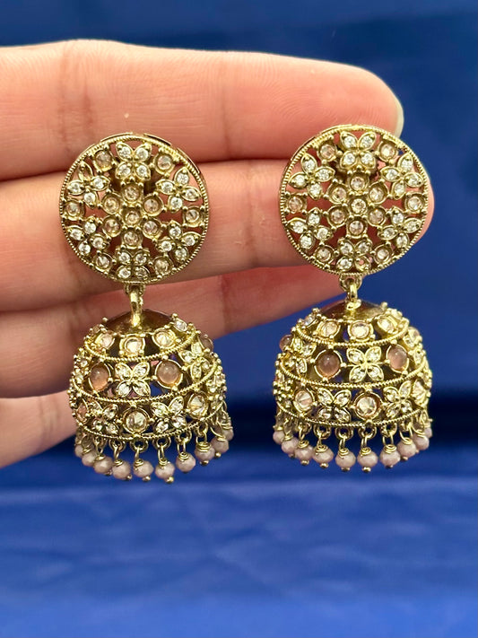 Jhumki Earrings in polki, Colour: Lavender, (Code:093)