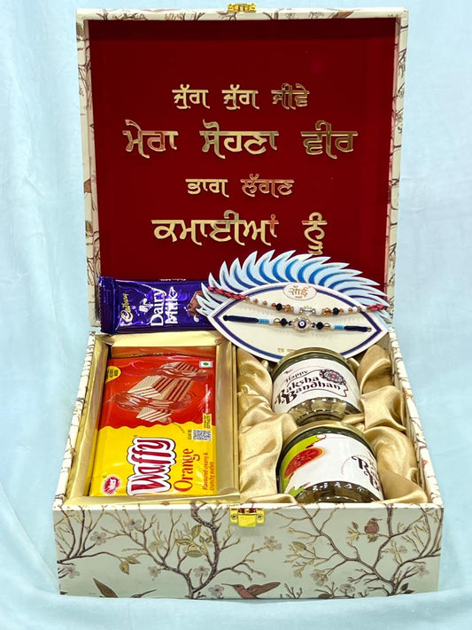 Rakhi / Rakhdi Hamper box for India to India only ( One Rakhdi + one Thread )