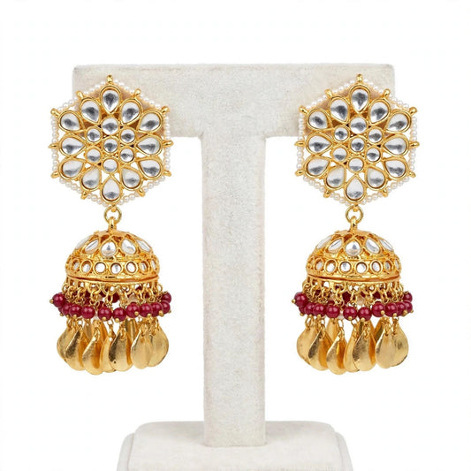 Maroon Jhumka earrings in Kundan with Pipal Patti