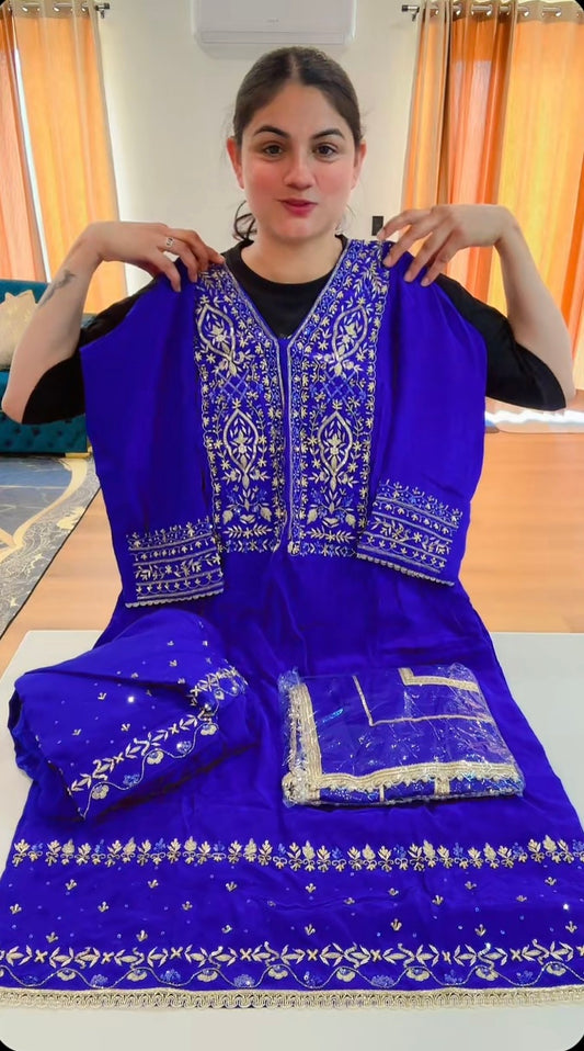 Partywear fully hand work suit (Colour: royal blue), Code: 251