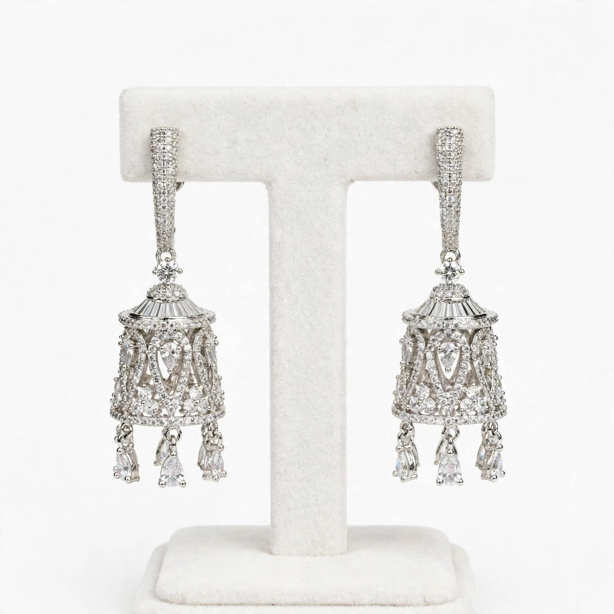 Silver American diamond Jhumka earrings