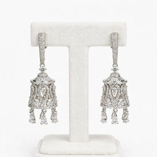 Silver American diamond Jhumka earrings
