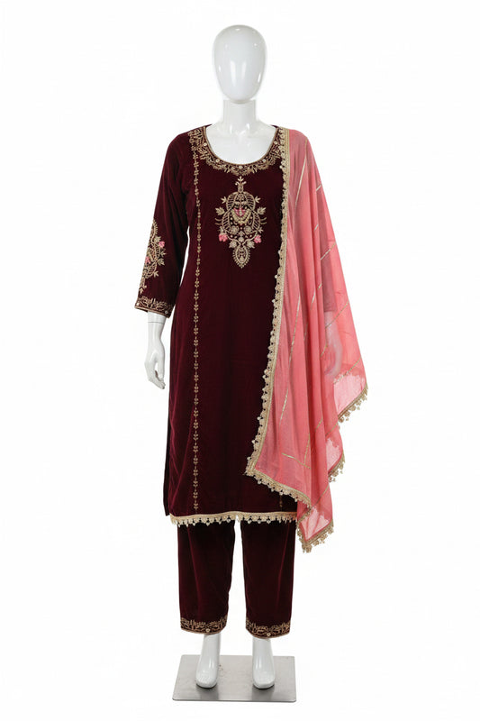 Velvet Handwork Suit - Code 242