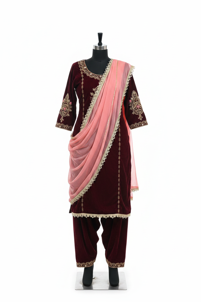 Velvet Handwork Suit - Code 242