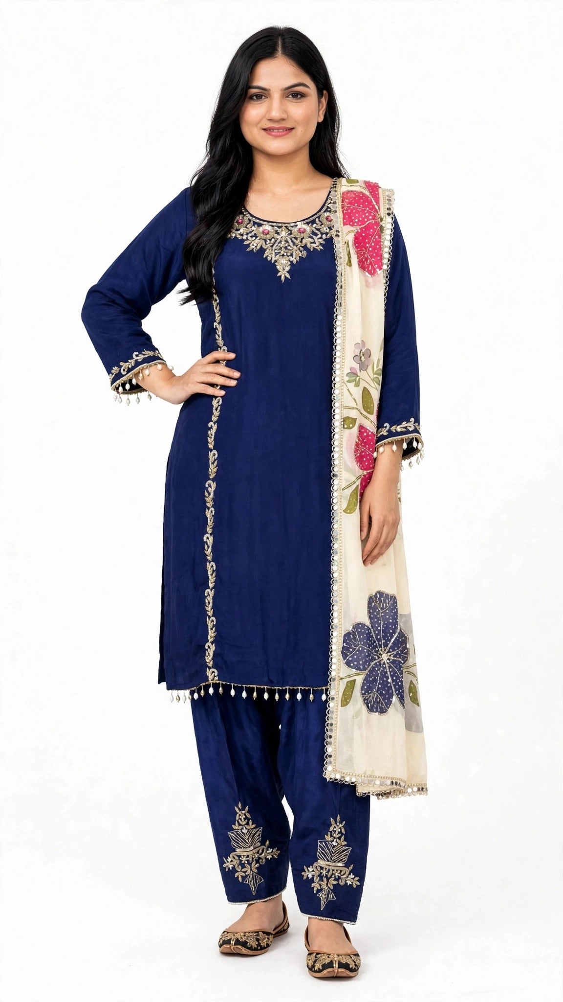 Organza Silk handwork Kameez with handwork silk salwar paired up with designer handwork Pakistani Duppatta   : Colour - Blue  ( Code - x1 )