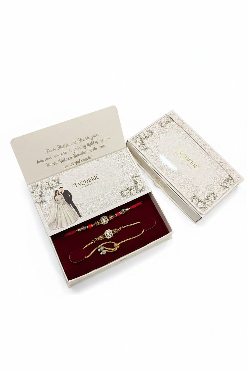 Premium couple rakhi pack in American diamond - code 423