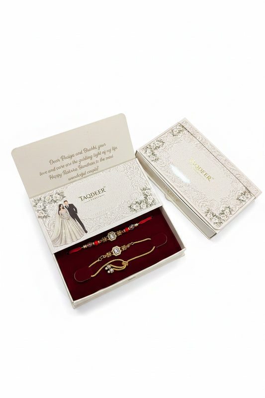 Premium couple rakhi pack in American diamond - code 423
