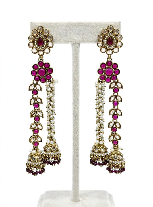 Earrings in polki, Colour: Purple, Code:102