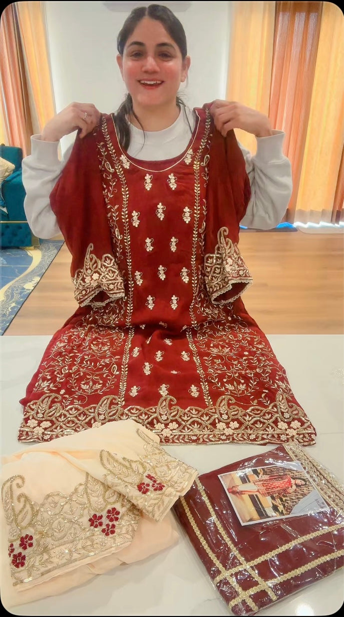 Taking pre orders (4 weeks timeframe ) Deep maroon party-wear suit, Code: 686