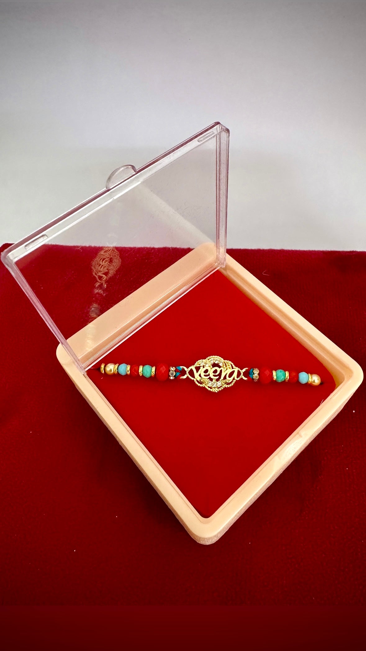 Veera Rakhi / Rakhdi box in American Diamond - Code A16