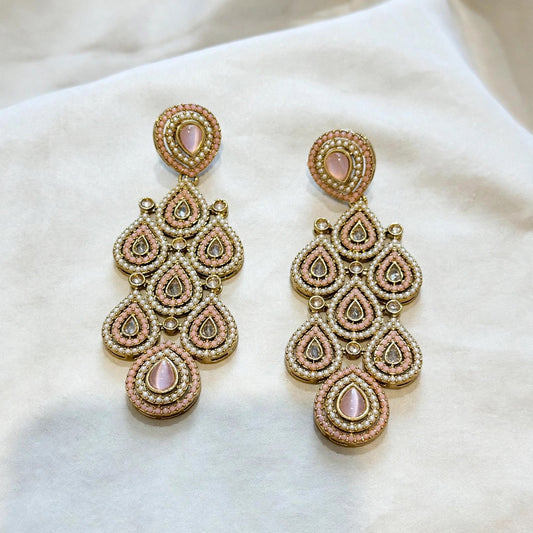 Polki earrings, Colour: Pinky Peach, (Code: X5)
