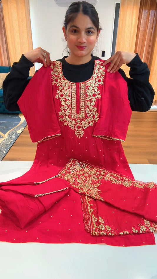 Hot Pink Handwork salwar suit - ( Code: 734 )