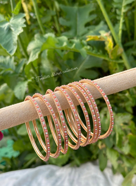 Peach/light pink colour kangan bangles set