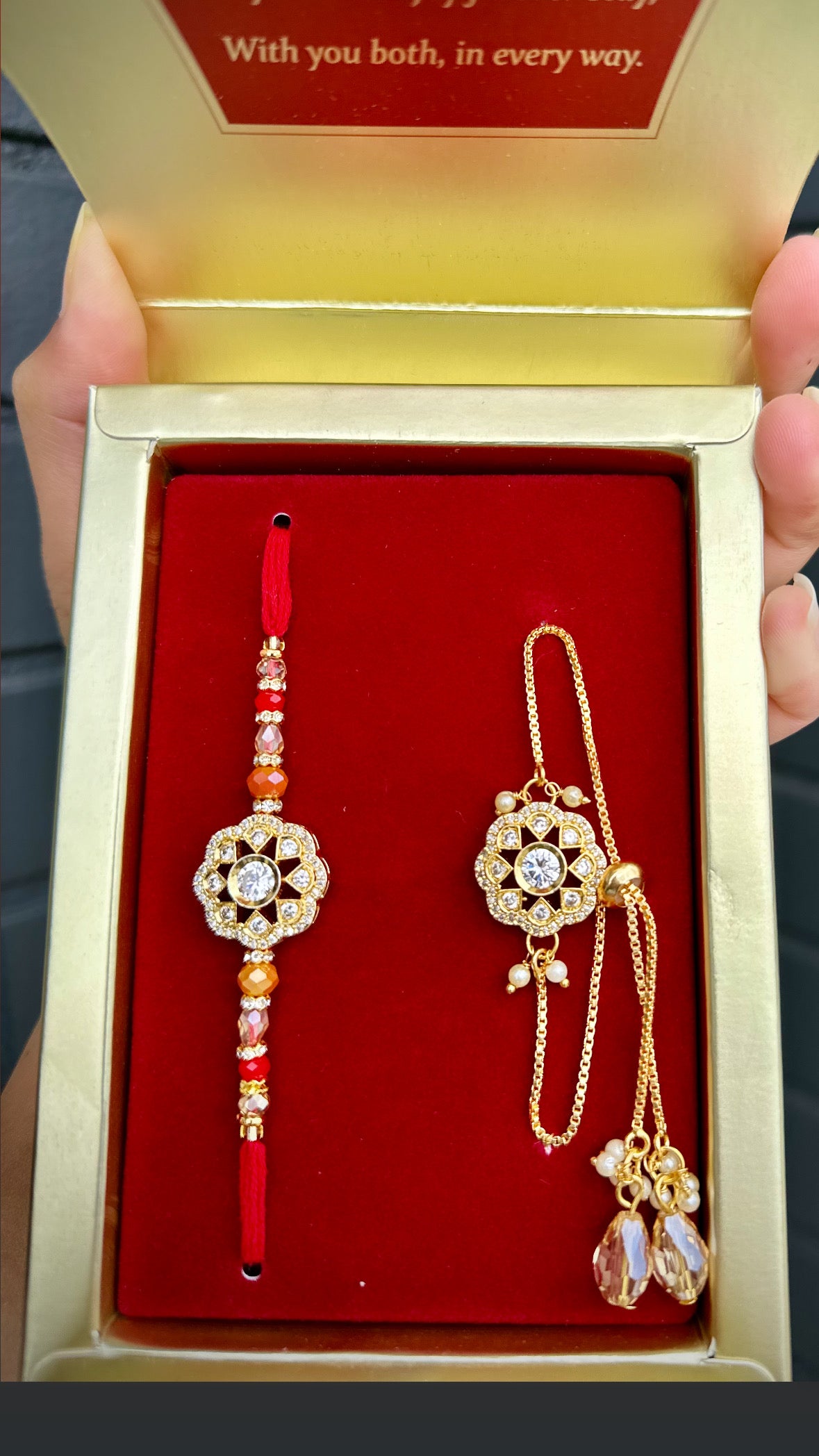 Veera Bhabi Rakhi Combo set in American Diamond - Code A4