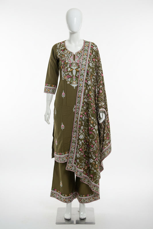 Brown Kashmiri suit ( get free earrings as gift with it )