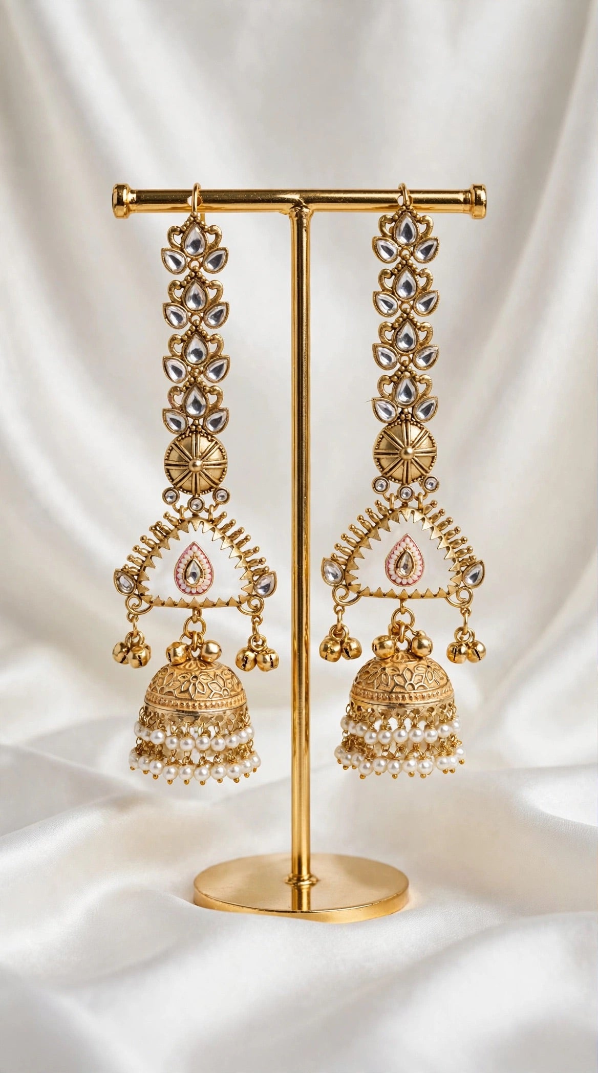 White and Gold Kashmiri earrings with Sahara - E3