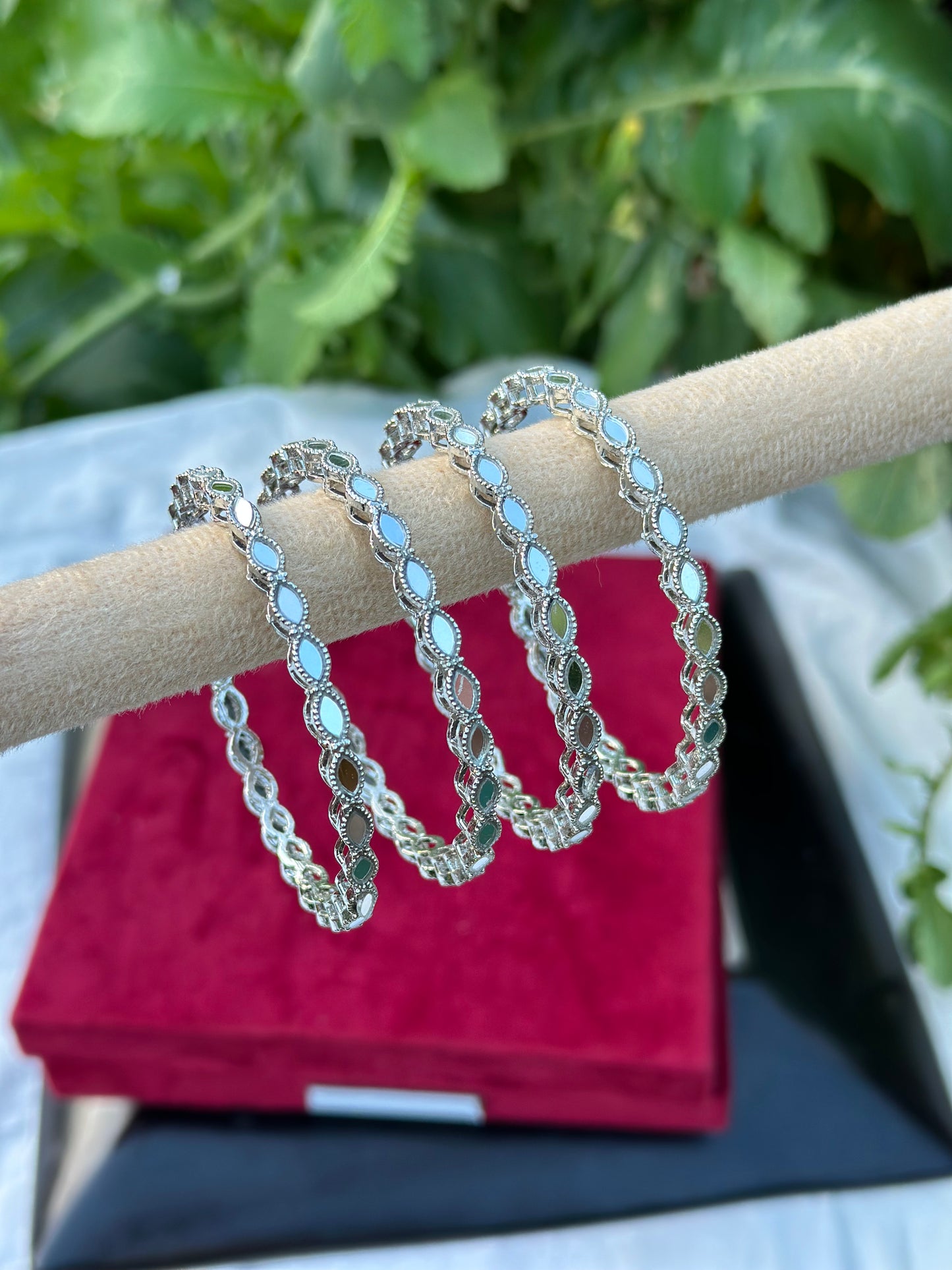 Mirror Kangan / bangles in silver ( set of 4 )