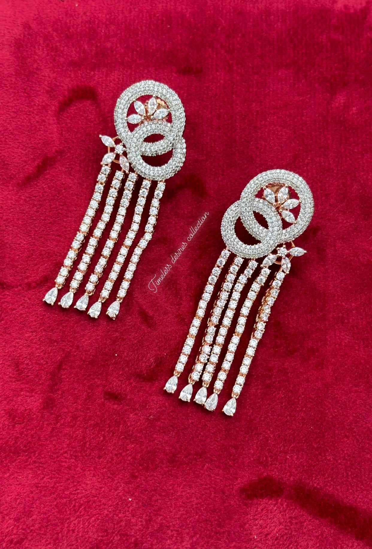 American diamond earrings in rose golden