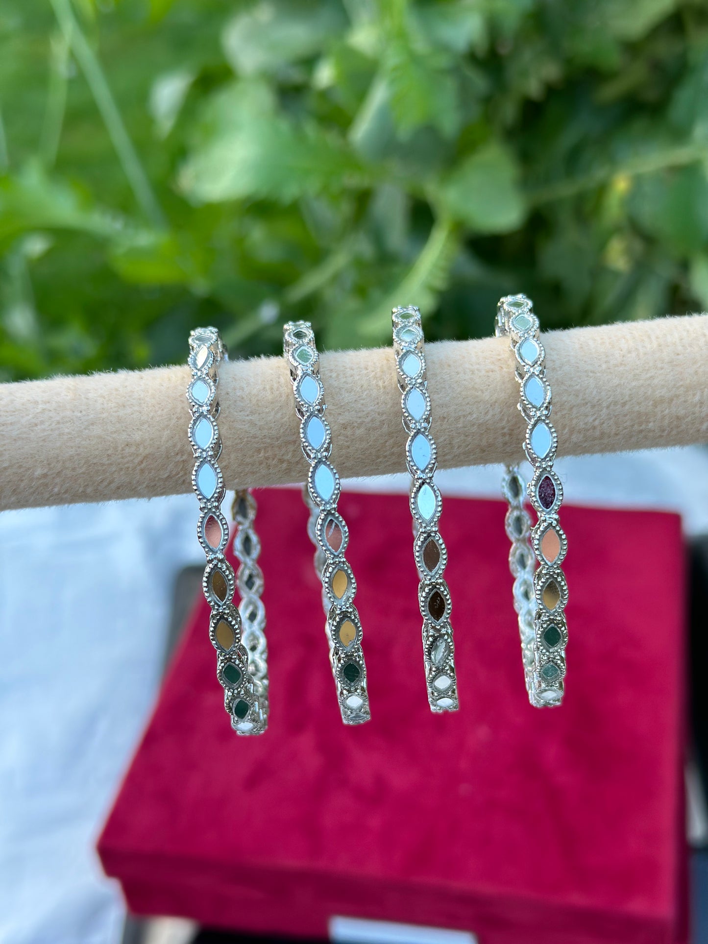 Mirror Kangan / bangles in silver ( set of 4 )
