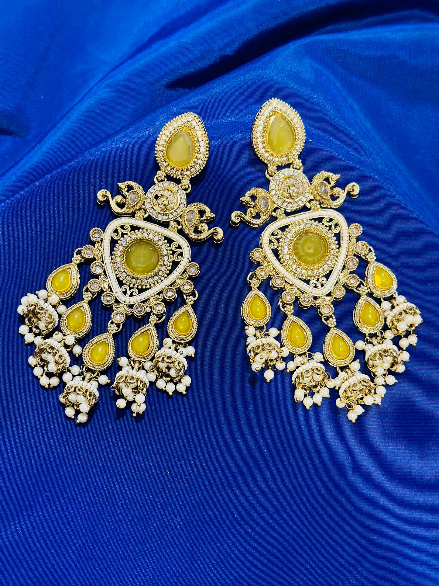 Kundan earrings, Colour: Yellow, (Code: X1)