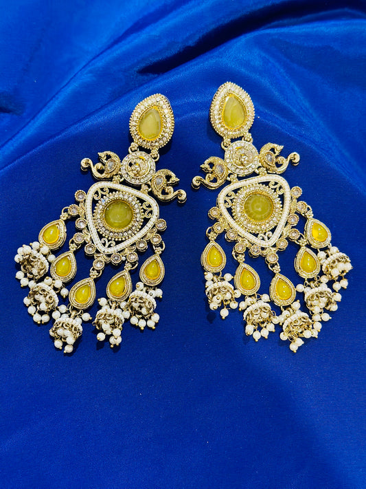 Kundan earrings, Colour: Yellow, (Code: X1)