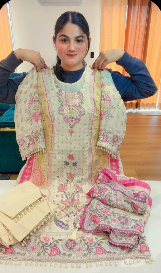 Pakistani Party wear suit - ( Colour : Multi with Off white ): Code -S118