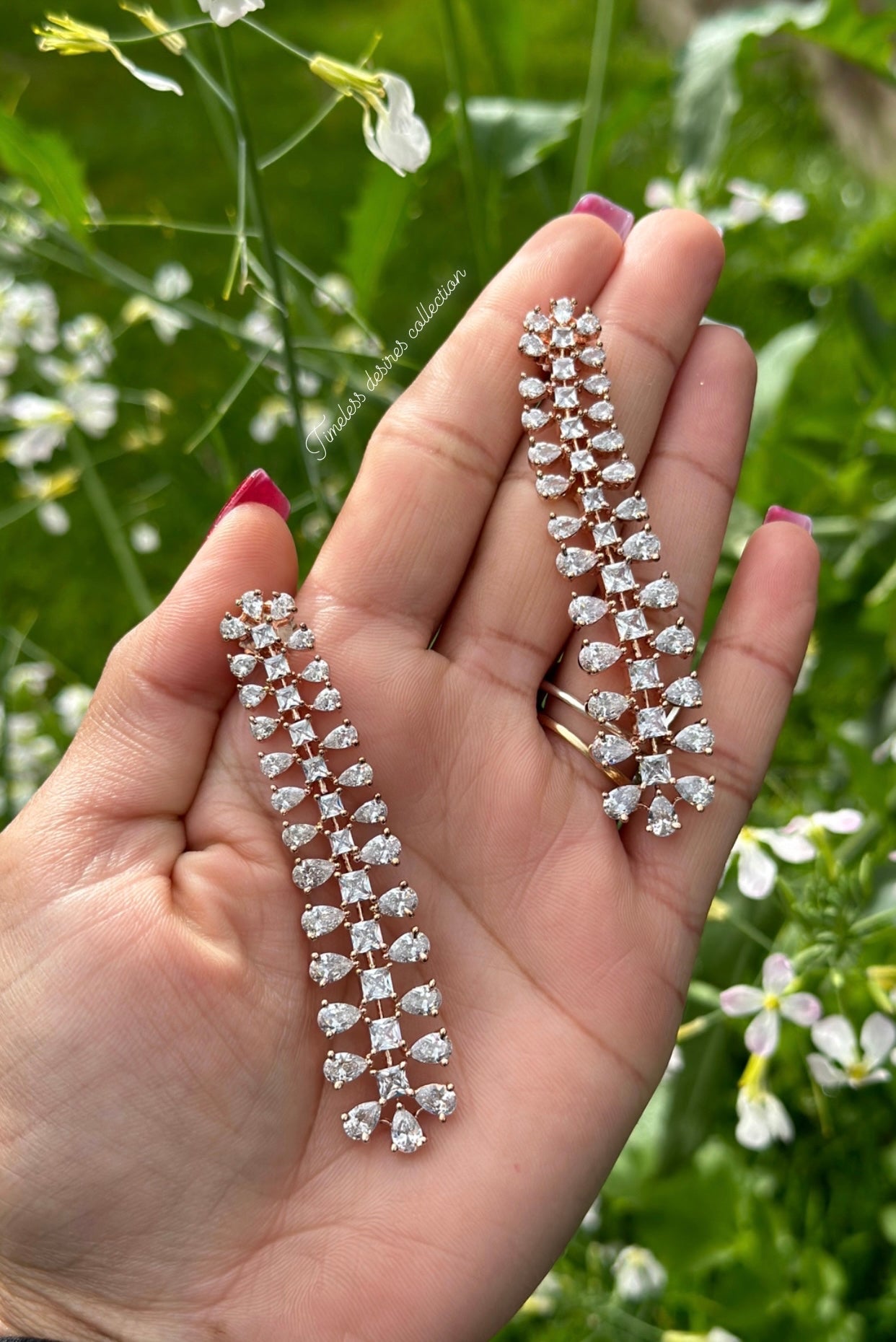 American diamond earrings in rose golden