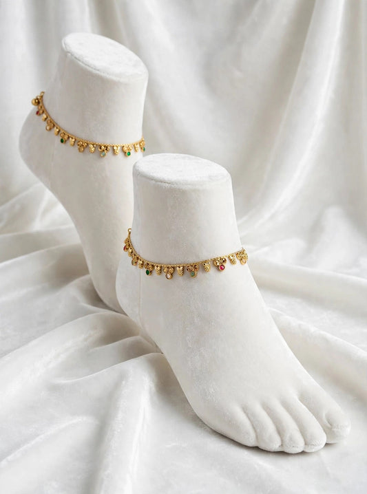 Antiq anklets in gold colour - (Code:056)