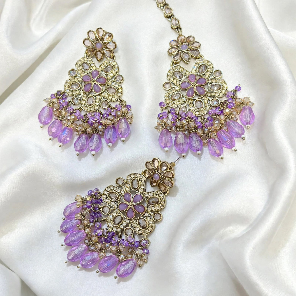 Polki earrings, Colour: Lavender, (Code: X2)
