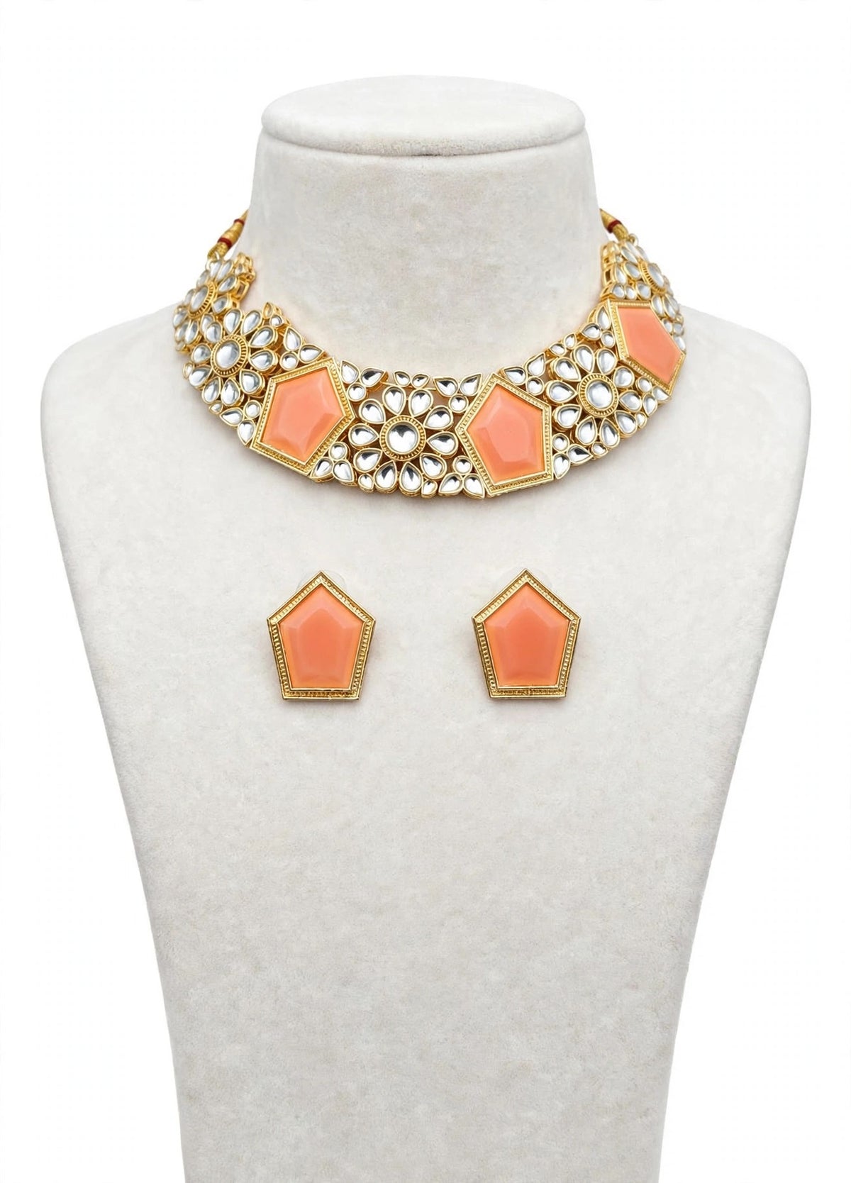 Orange necklace set with earrings- n84