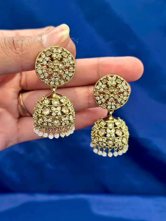 Jhumki Earrings in polki, Colour: Baby pink, (Code:096)