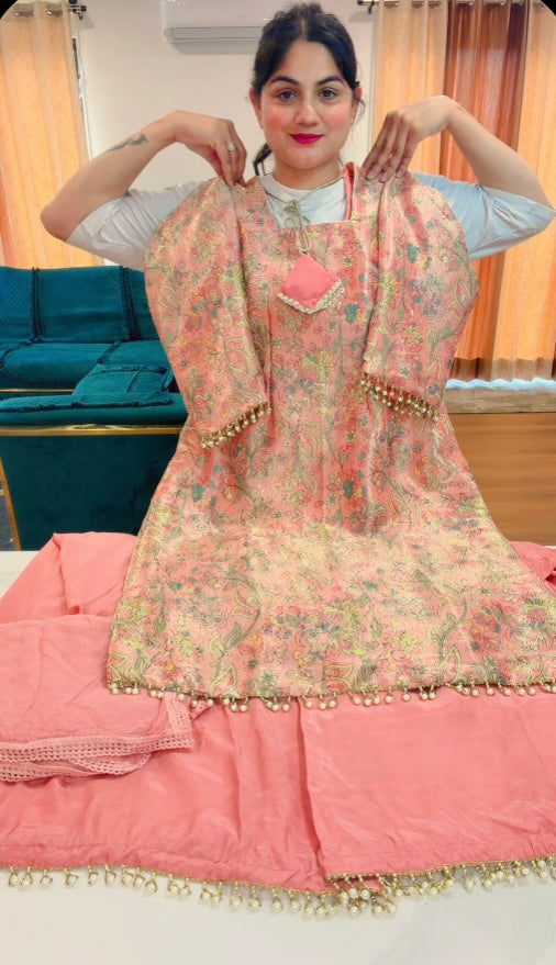 Zakira silk party-wear suit with loose Plazo , Code: 006