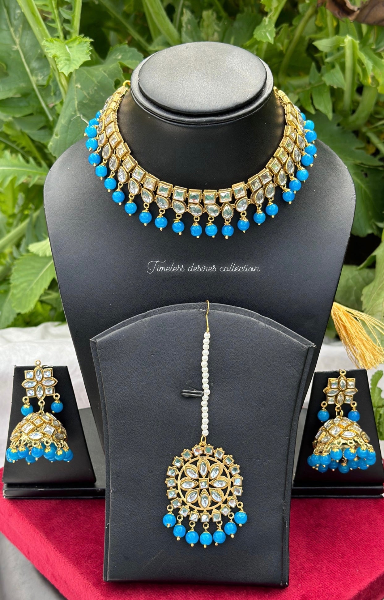 Sky blue or light blue choker / necklace set in Kundan