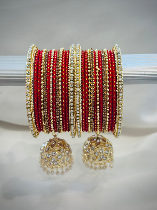 Bangle set with latkan - Colour: Red( Code: 022 )