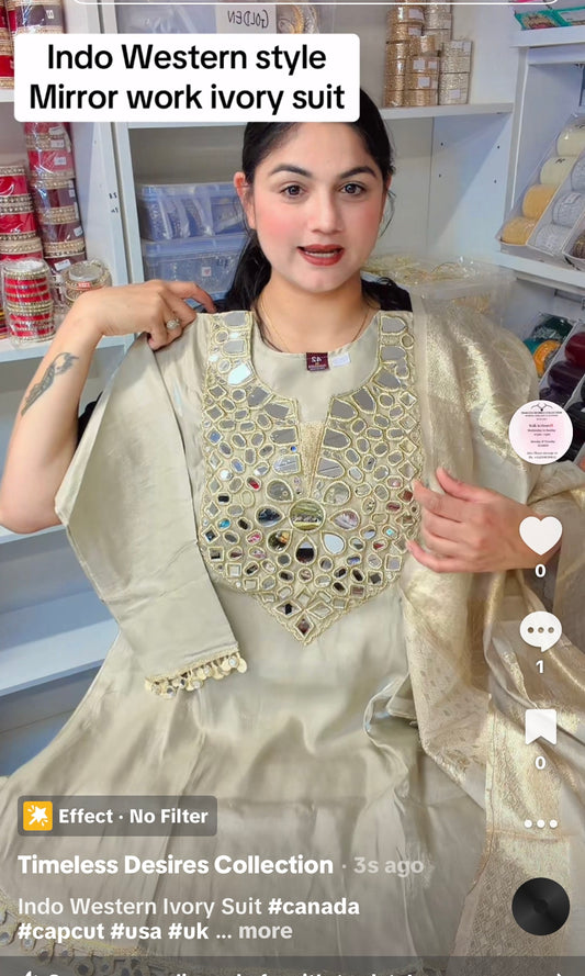 Party wear glass silk 3 pcs readymade suit - Code 63
