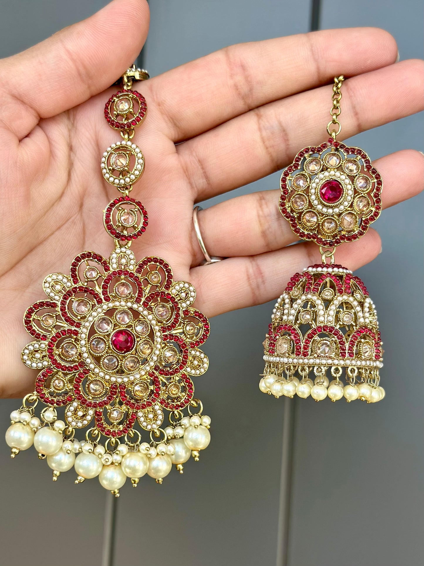 Hot pink earrings with tikka, Code: E6