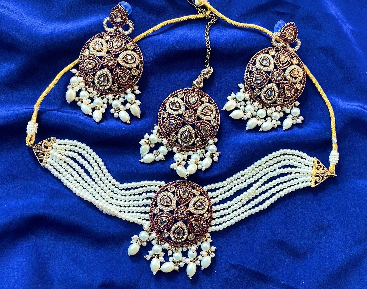 Necklace set with earrings & tikka, Colour: Purple, Code: X41