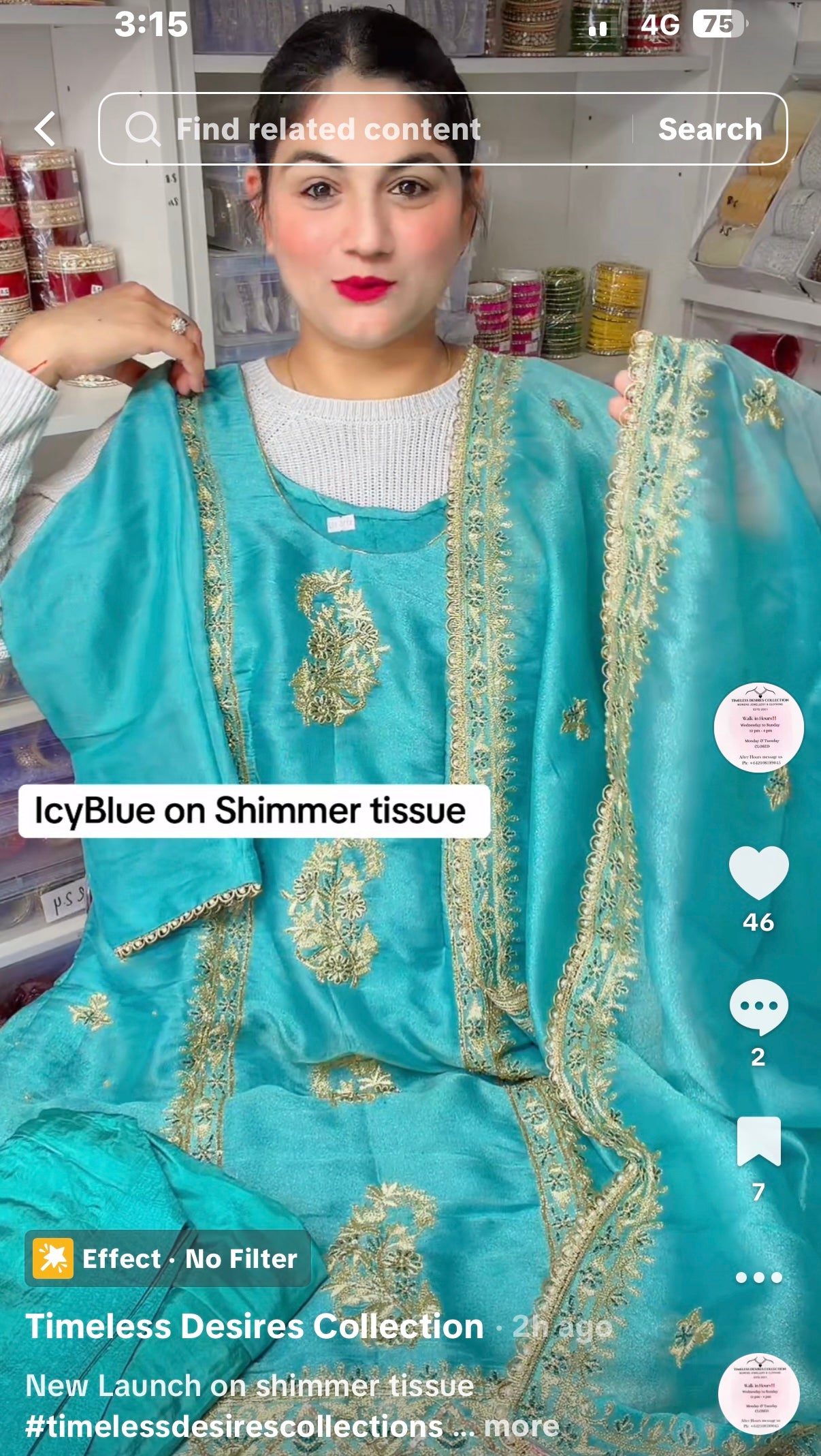 Icy blue suit on shimmer tissue