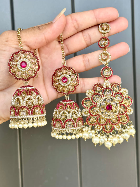 Hot pink earrings with tikka, Code: E6
