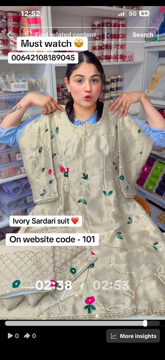 Ivory coloured sardari suit, Code: 101 - Taking pre orders only