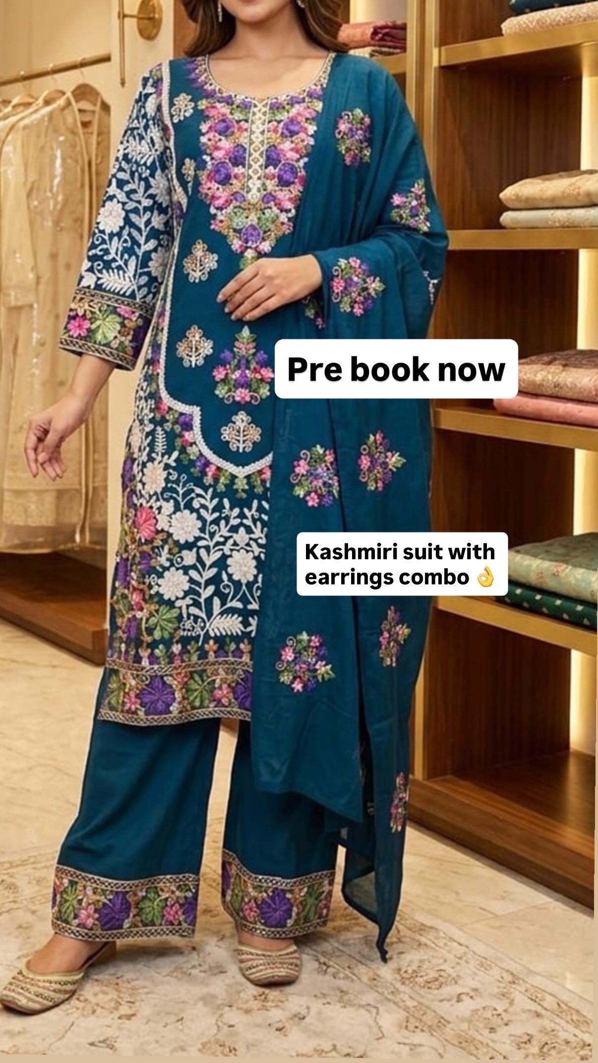 Taking pre orders (2-3 weeks timeframe ) on Kashmiri suit and get free earrings with it