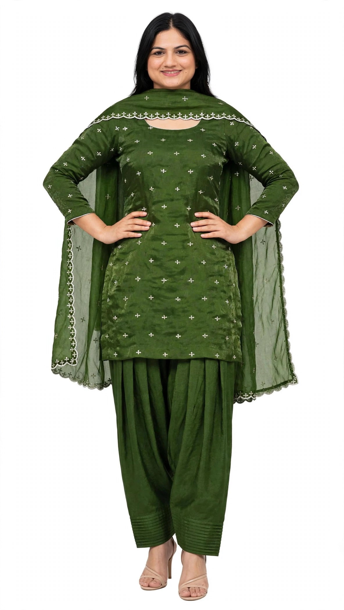 Farshi salwar suit in Mehndi colour - Code 075