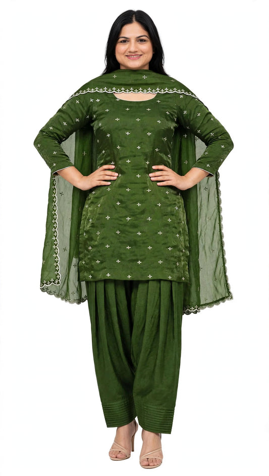Farshi salwar suit in Mehndi colour - Code 075